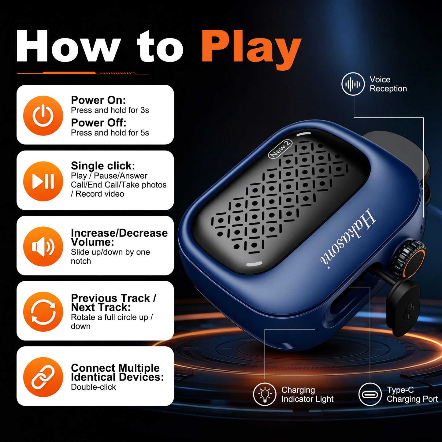 Hakasoni New2 Wearable Bluetooth Speaker Blue