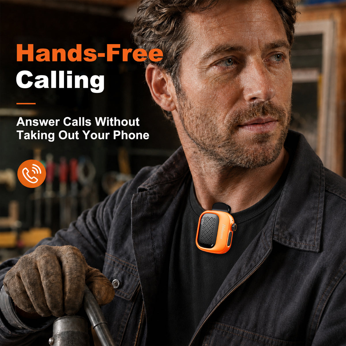 Hakasoni‑New2‑Wearable‑Speaker‑Sunrise Orange‑Collar Clip